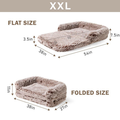 EHEYCIGA Foldable Human Dog Bed for Adult Orthopedic Memory Foam with Faux Fur Plush Cover & Waterproof Liner Includes Matching Blanket for Cozy Rest
